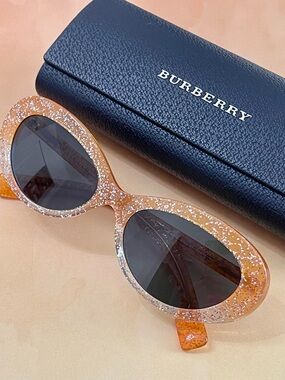 Burberry Women’s Glitter Orange Oval Cat Eye Sunglasses